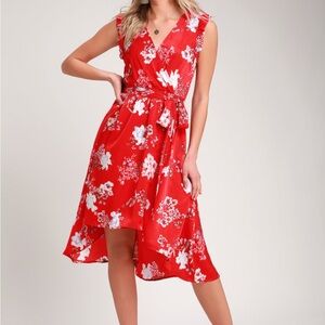 Lulus - Blossom Type of Way Red Floral Print High Low Dress - M